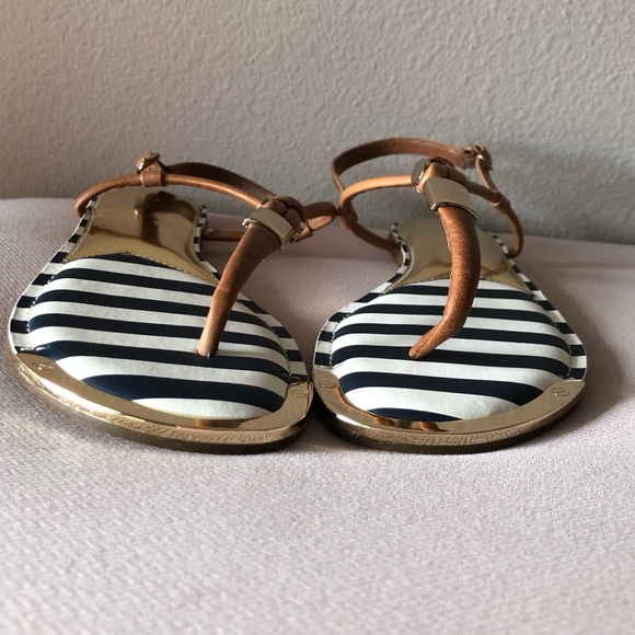Gianni Bini Leather Navy Blue & Gold Tong Adjustable Ankle Strap Sandals 9.5 - Picture 3 of 16